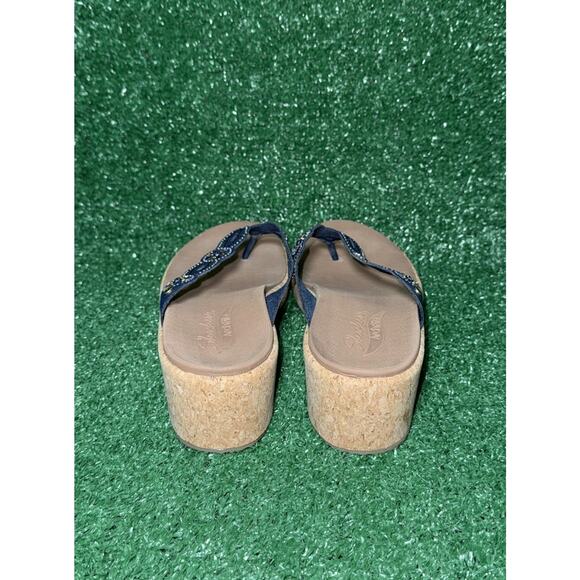 Sketchers Womens Arch Fit Sandals Size 11 Wedge Gems Cork Blue Rhinestones (NWT) - Picture 6 of 8